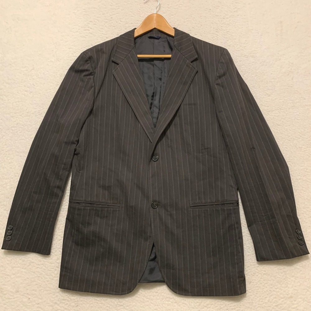 VTG Gap Pinstripe Blazer Sport Coat Mens 42R Cotton Stretch Charcoal Gray Y2K